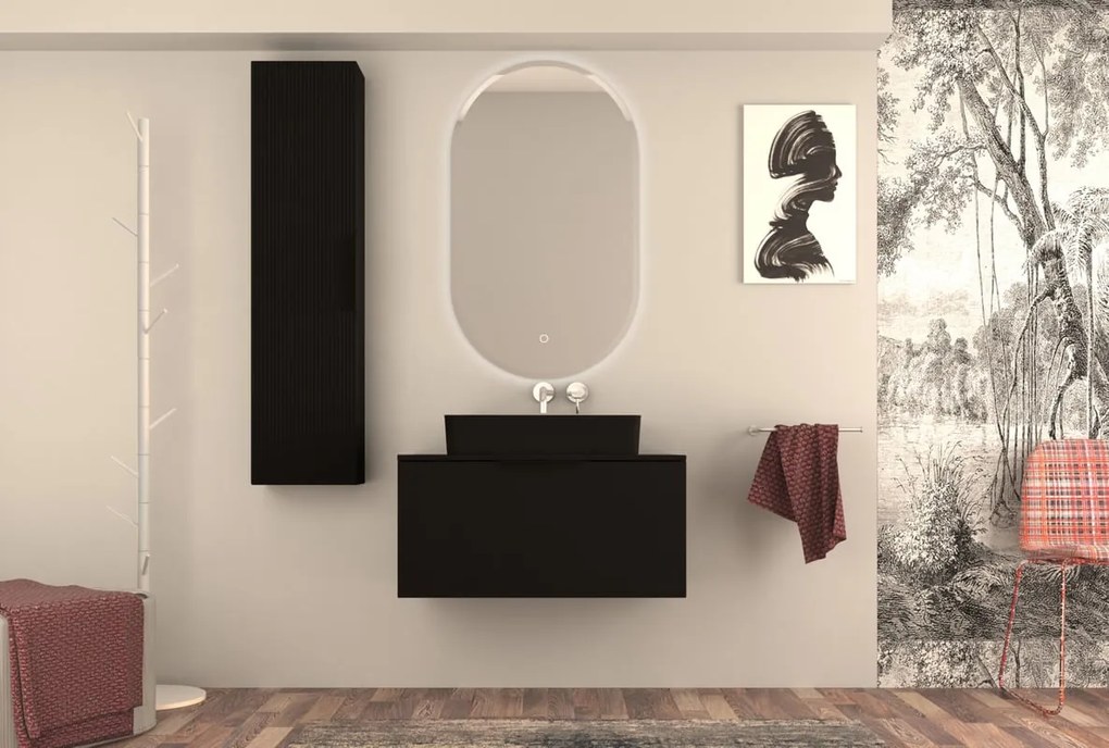 Mobile da bagno sospeso sotto lavabo L 90 x H 43 x P 44 cm nero laccato opaco, 3 cassetti BADEN HAUS MODULA