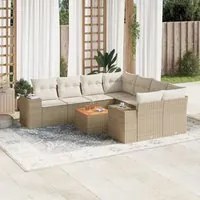 Set Divano da Giardino 9 pz con Cuscini Beige in Polyrattan 3225372