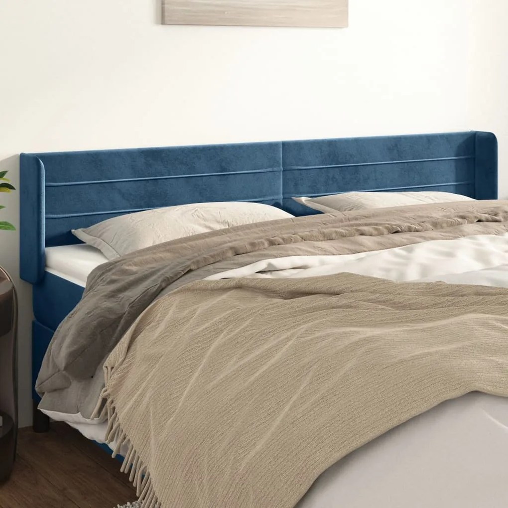 Testiera Ad Orecchio Blu Scuro 163x16x78/88 Cm İn Velluto /