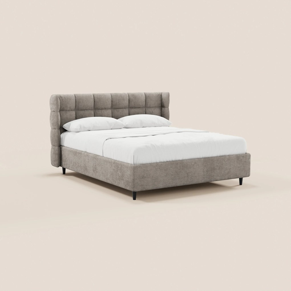 RAGNAR letto imbottito con vano contenitore e testiera capitonné avvolgente - elegante tessuto certificato Oeko-Tex®