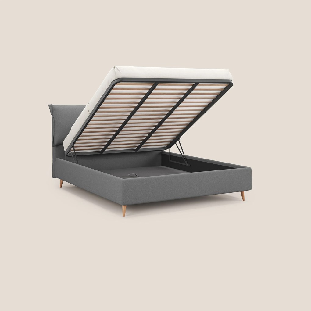 Elettra letto contenitore imbottito e sfoderabile con cuscini testata in tessuto impermeabile T13 grigio