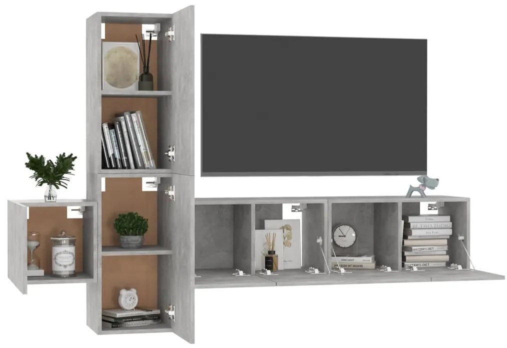 Set di mobili porta tv 5 pz grigio cemento in legno multistrato
