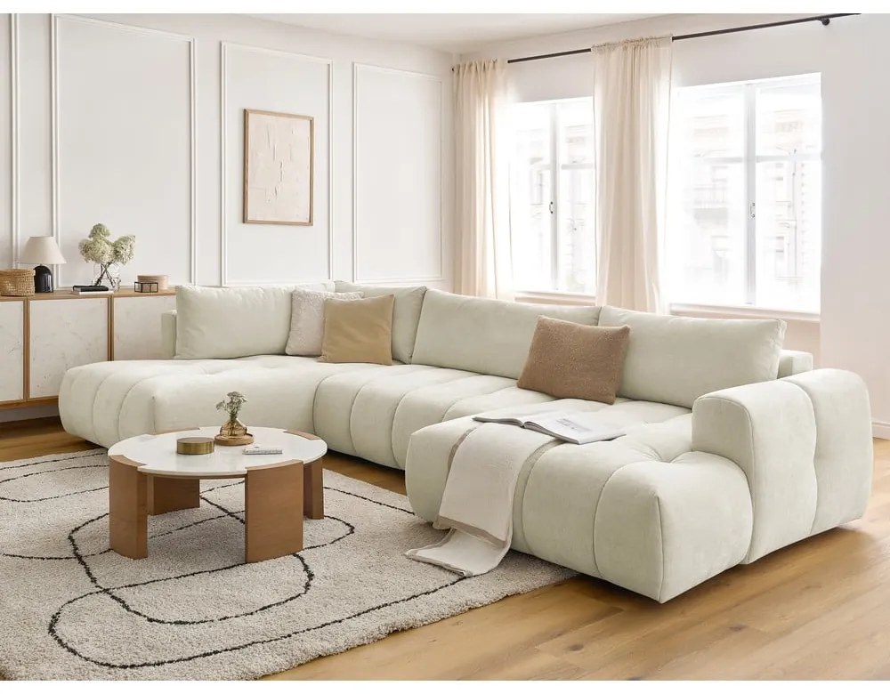 Divano angolare beige allungabile e con contenitore (penisola a sinistra/a U) Fuji – Bobochic Paris