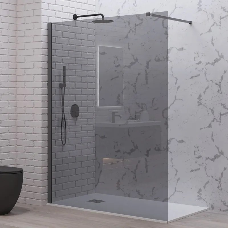 Doccia walk in 90 cm vetro fumè e profilo gun metal | KW-100GMF - KAMALU