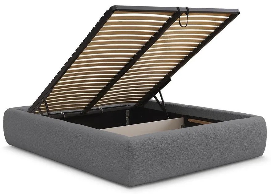 Letto matrimoniale imbottito grigio scuro con contenitore/senza testiera con rete inclusa 160x200 cm Inera – Bobochic Paris