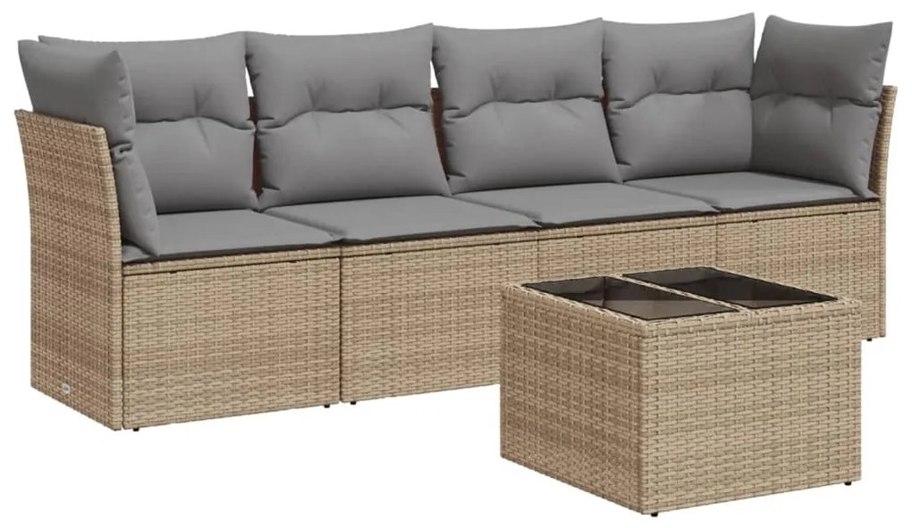 Set divano da giardino 5 pz con cuscini beige in polyrattan