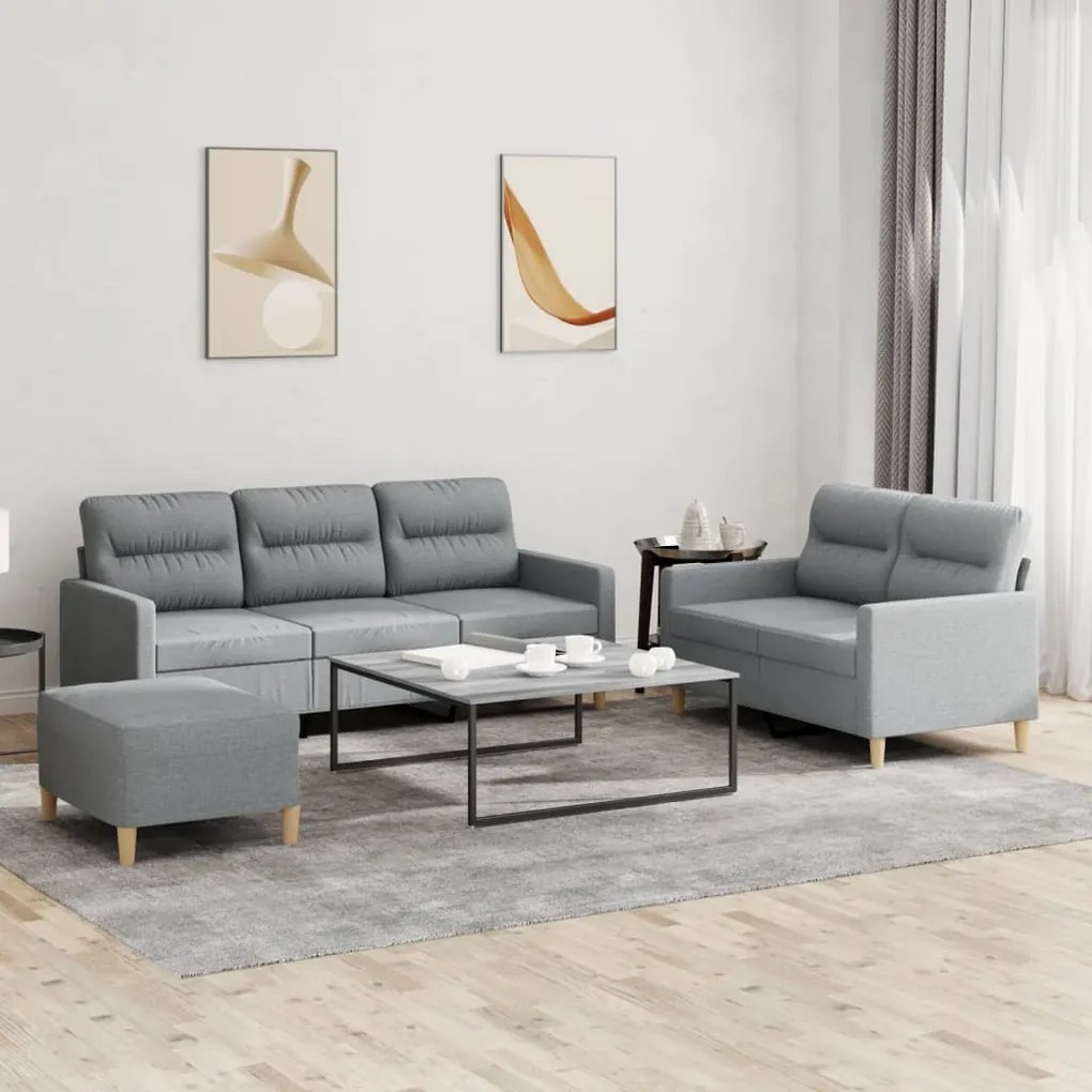 Set Di Divani 3 Pz Con Cuscini Grigio Chiaro İn Tessuto /