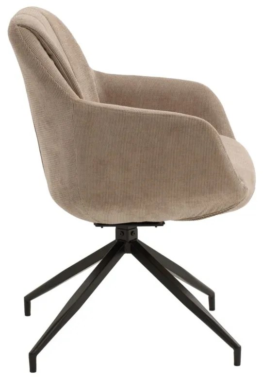 Set di poltroncine girevoli STONESTOWN in tessuto beige e gambe in metallo nero, con braccioli