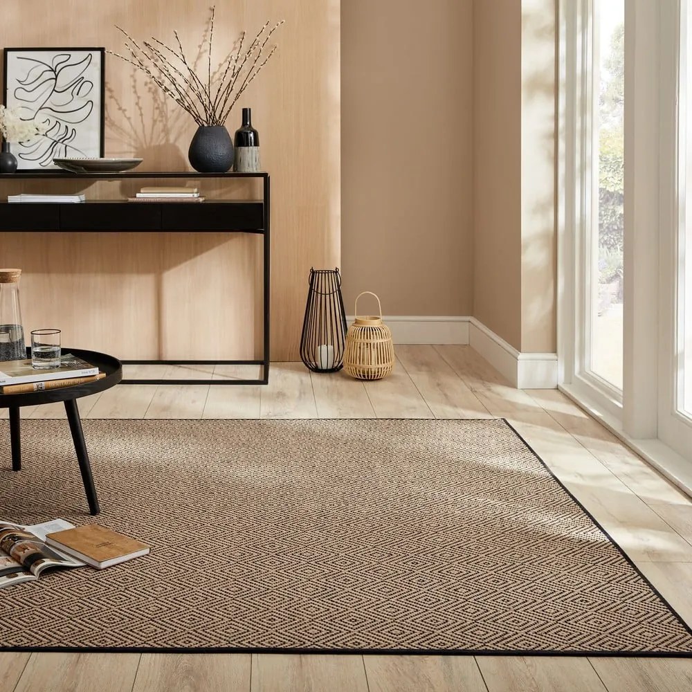 Tappeto nero/di colore naturale in iuta 200x290 cm Diamond – Flair Rugs