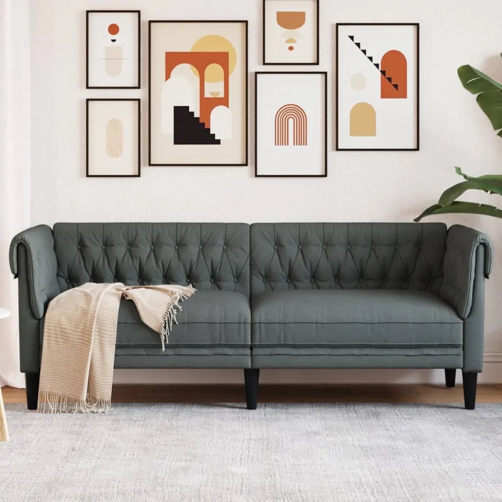 Divano Chesterfield A 3 Posti Grigio Scuro İn Tessuto /