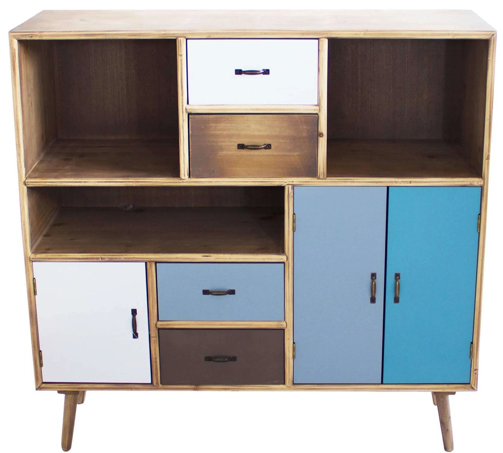 ADELINE - mobiletto 3 ripiani 3 ante 4 cassetti in mdf multicolor