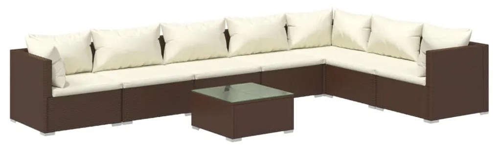 Set Divani da Giardino con Cuscini 8 pz in Polyrattan Marrone