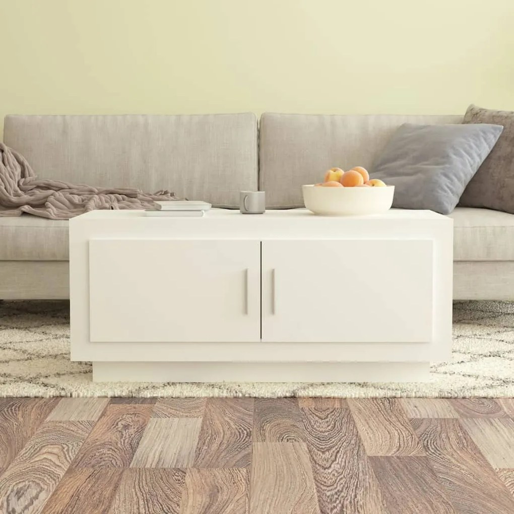 Tavolino Da Salotto Bianco 102x50x45 Cm İn Legno Multistrato /
