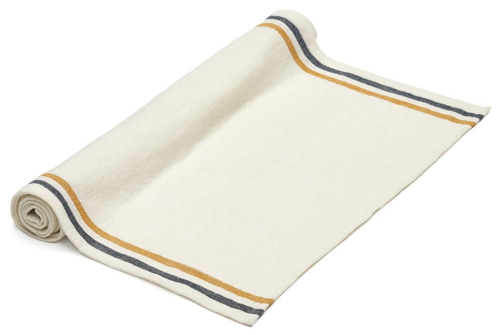 Kave Home - Runner da tavola Vallcanera in cotone e lino e righe senape e blu 50 x 160 cm