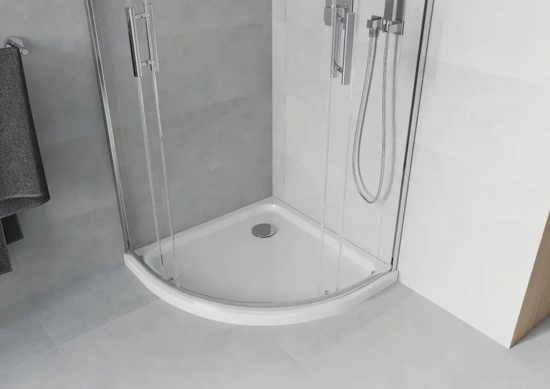 Mexen Rio cabina doccia semicircolare 80 x 80 cm, trasparente, cromo + piatto doccia Flat, bianco - 863-080-080-01-00-4110