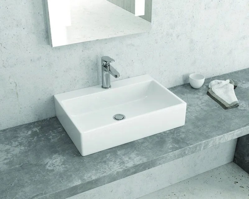 Lavandino da appoggio rettangolare in ceramica bianca | Litos-250 - KAMALU