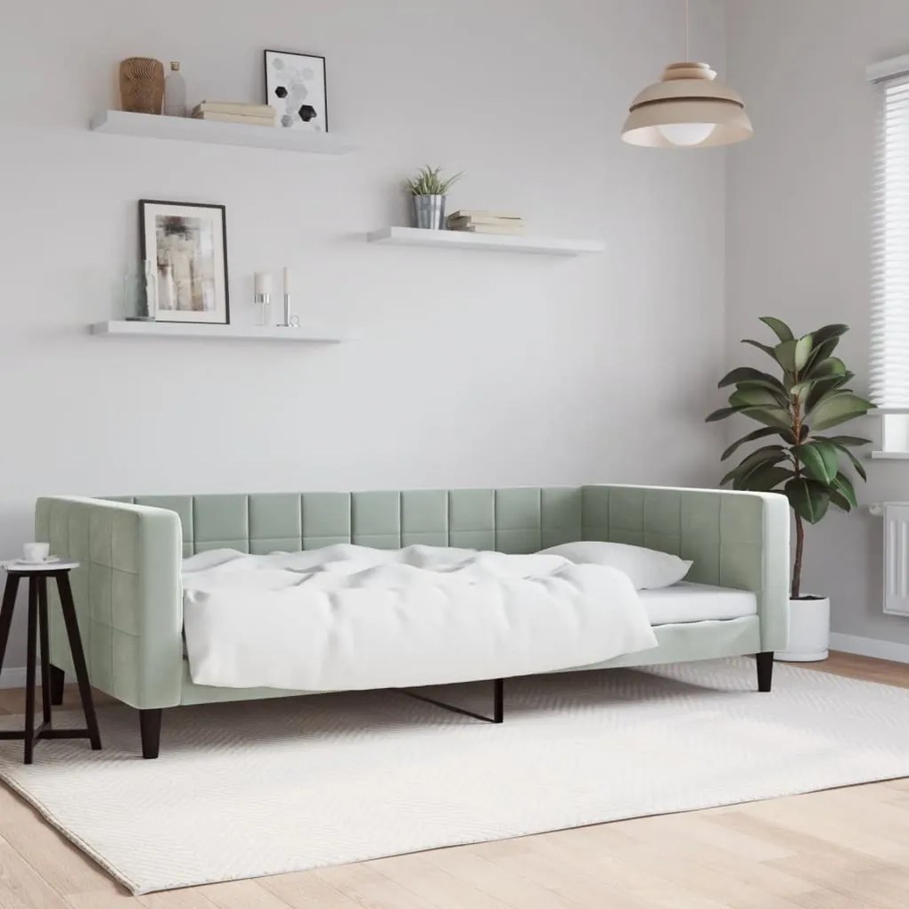 Letto Da Giorno Grigio Chiaro 100x200 Cm İn Velluto /