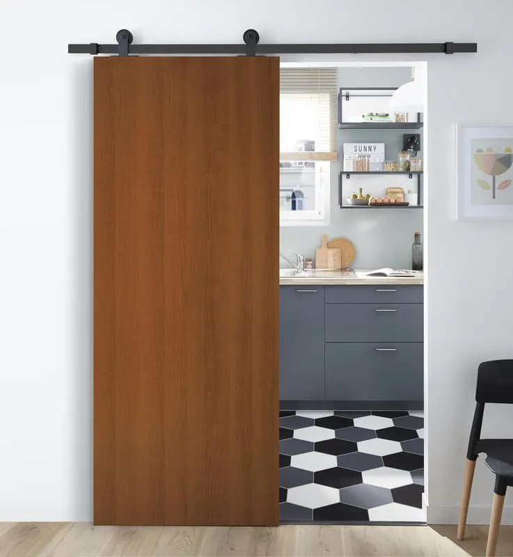 Porta scorrevole reversibile Schubert in mdf marrone, L 93 x H 212 cm, con binario Industrial