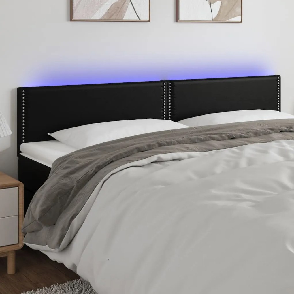 Testiera A Led Nera 200x5x78/88 Cm İn Similpelle /