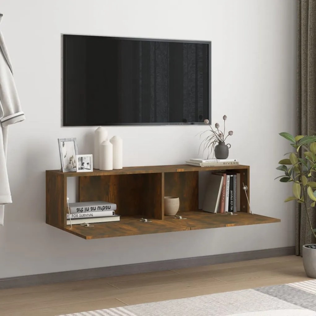Mobile tv a parete rovere fumo 120x30x30cm legno ingegnerizzato