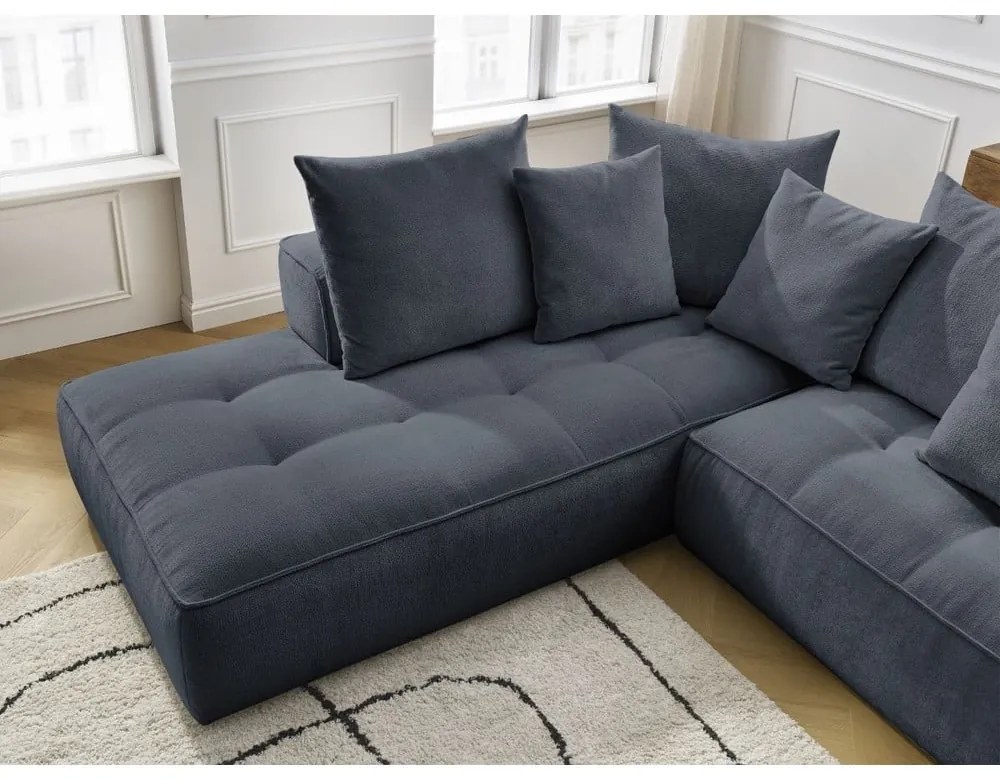 Divano angolare blu scuro (penisola a sinistra/a L) con rivestimento in ciniglia Whesley – Bobochic Paris