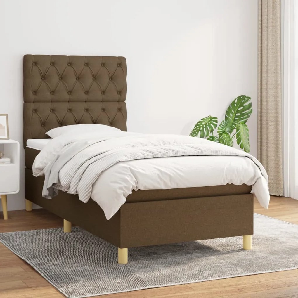 Giroletto A Molle Con Materasso Marrone Scuro 80x200 Cm Tessuto /