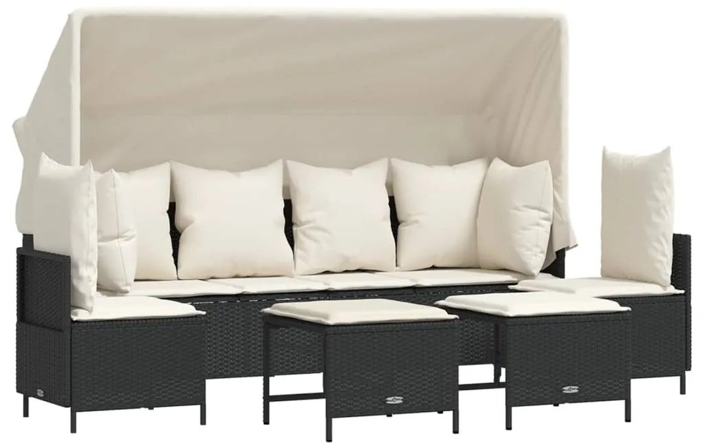 Set divani da giardino 5 pz con cuscini in polyrattan nero