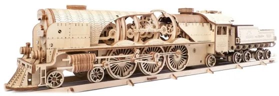 Ugears - 3D puzzle meccanico in legno V-Express locomotiva a vapore con carrello