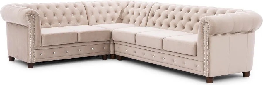 Divano angolare beige allungabile (con penisola a sinistra/a L) con rivestimento in velluto York Blik – Ropez