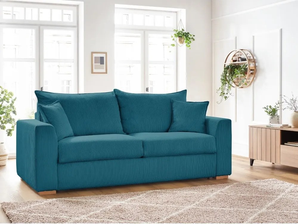 Divano blu allungabile con rivestimento in velluto a coste 225 cm Augustin – Bobochic Paris