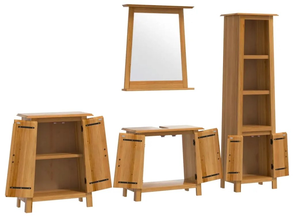 Set mobili da bagno 4 pz in legno massello di pino