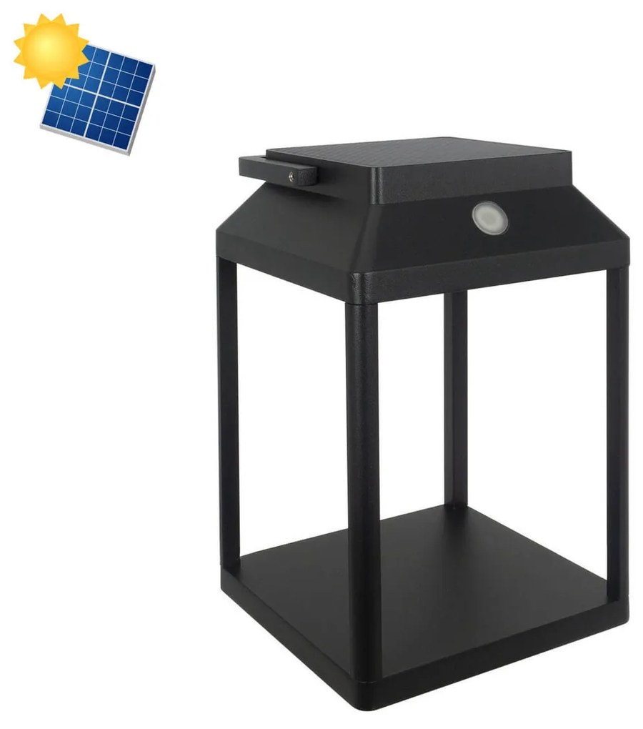Lanterna Portatile Ricaricabile Solare e USB Nera Dimmerabile