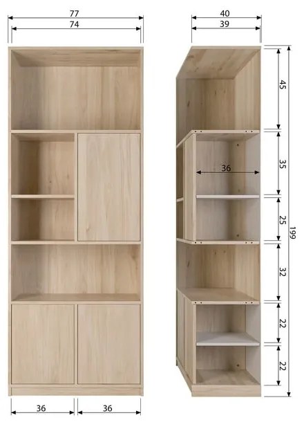 Libreria modulare in rovere naturale 77x199 cm Modulair - vtwonen