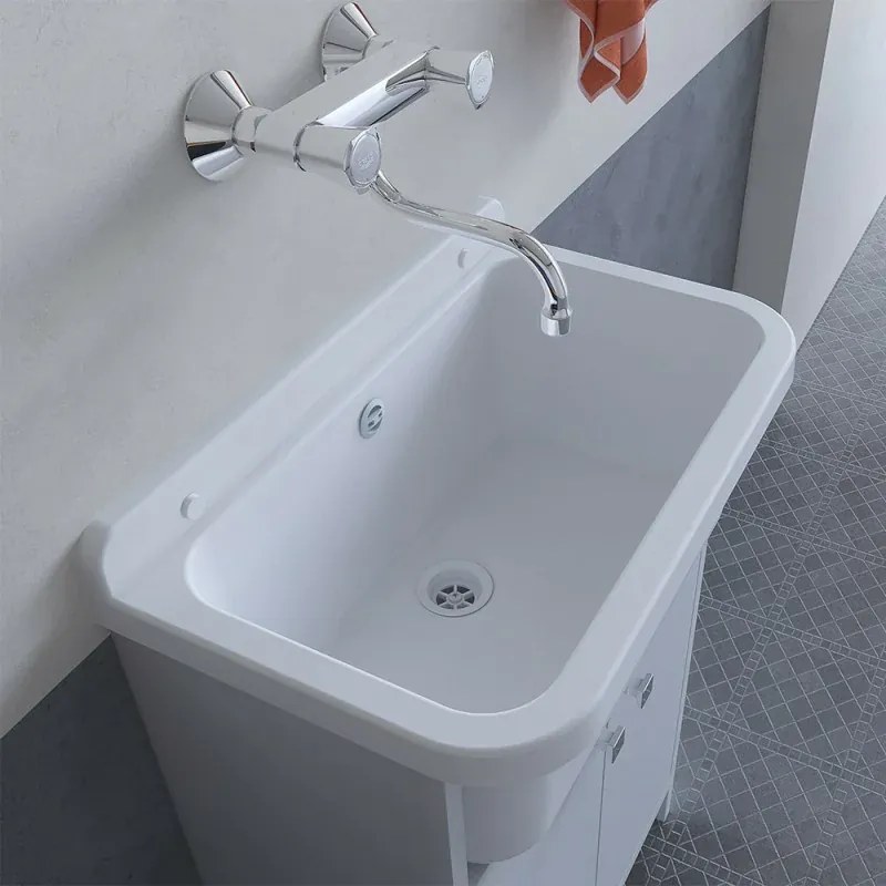 Mobile lavatoio salvaspazio 55x34 cm vasca completa di kit di scarico