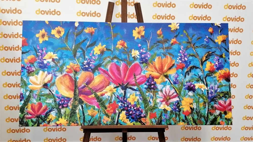 Quadro su tela – Fiori colorati sul prato