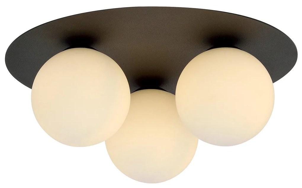 Plafoniera Minimal 3 Luci Mnemosine In Acciaio Nero E Sfere Di Vetro Opale