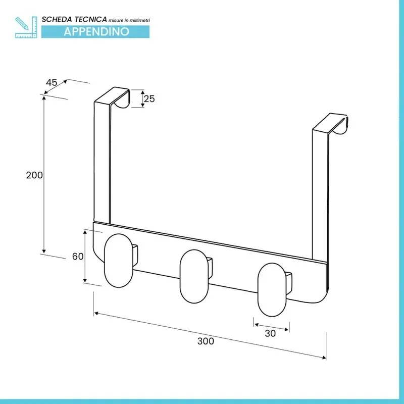 Gancio bagno triplo in acciaio e plastica beige rettangolare Fiore