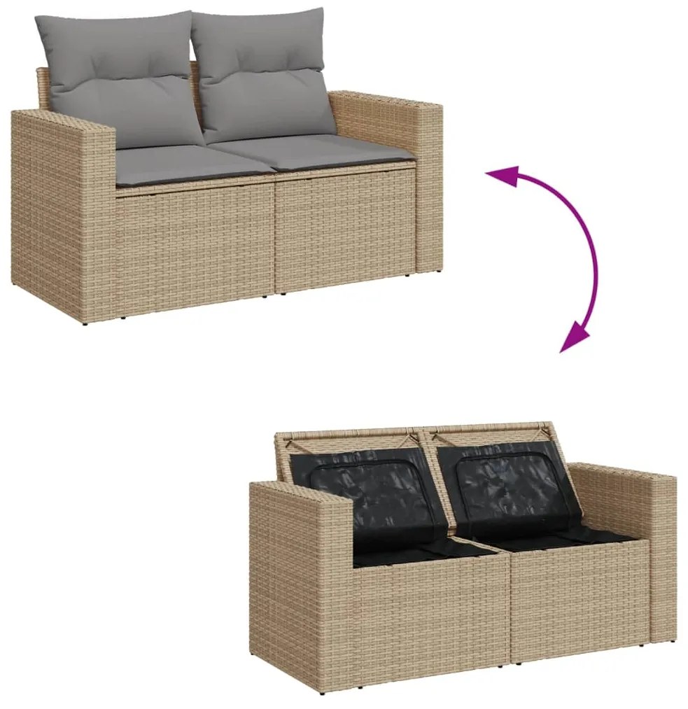 Set Divano da Giardino 7 pz con Cuscini Beige Misto Polyrattan