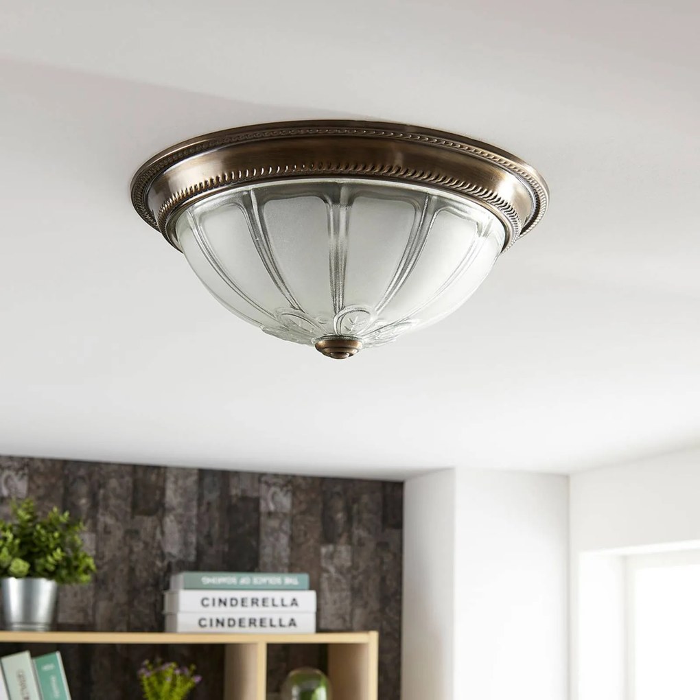 Plafoniera a LED Henja Lindby, dimmerabile, Bronzo / Ottone antico, Soggiorno / Sala da pranzo, Vetro, Antico, Plafoniera LED