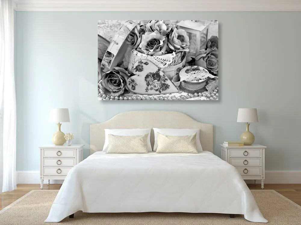 Quadro su tela – Stile romantico vintage in bianco e nero
