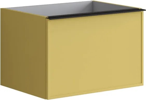 Mobile da bagno sospeso sotto lavabo Pixel frame 2 cassetti L 60 x H 40 x P 45.5 cm giallo laccato opaco, con maniglia alluminio nero opaco