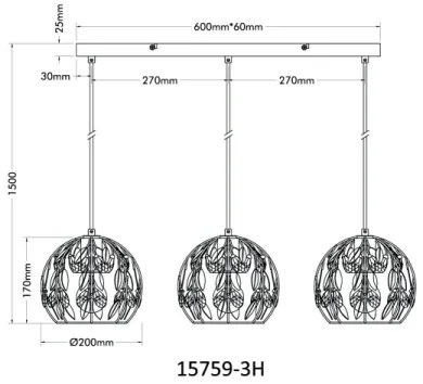 Globo 15759-3H - Lampadario a cavo MIKA 3xE27/40W/230V