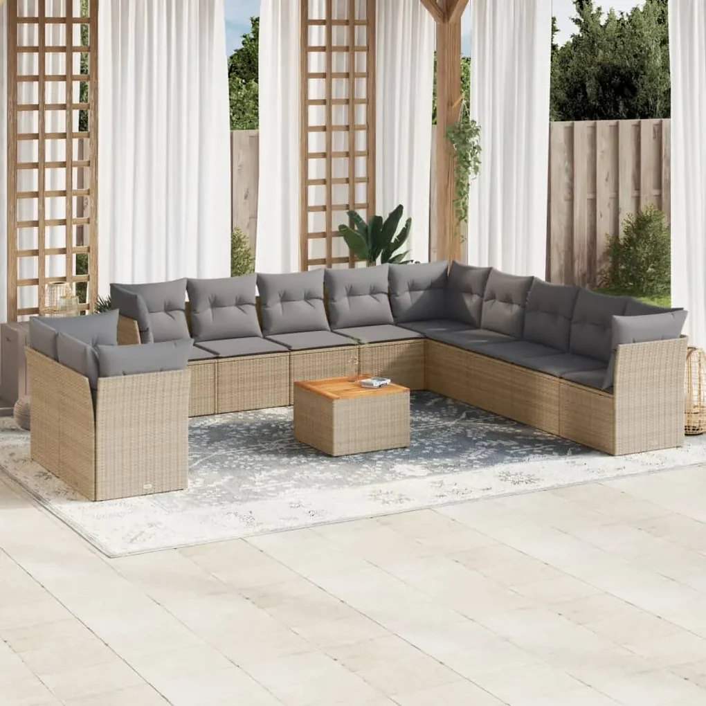 Set divani da giardino 12 pz con cuscini beige in polyrattan
