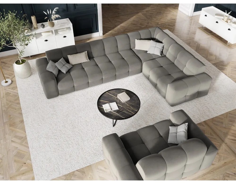 Divano angolare in velluto grigio (angolo destro) Kendal - Micadoni Home