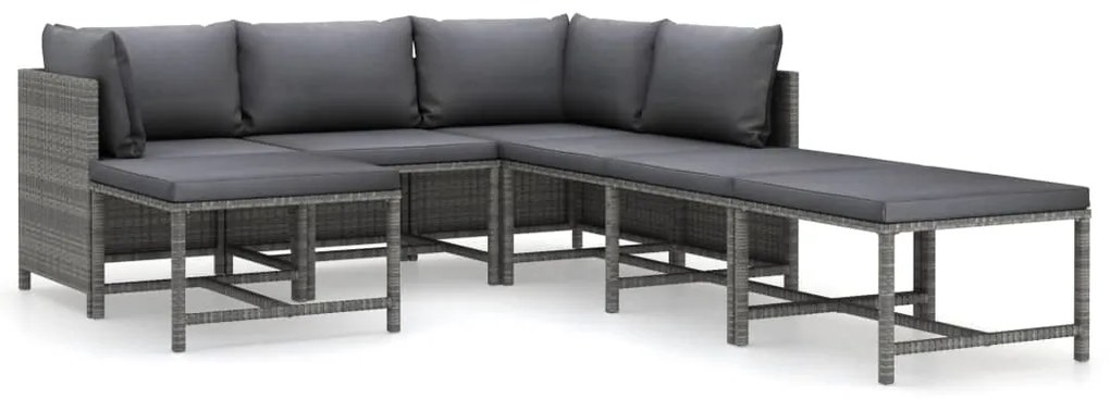 Set Divani da Giardino 7 pz con Cuscini in Polyrattan Grigio