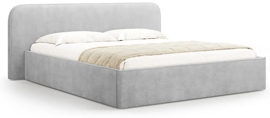 Letto matrimoniale imbottito grigio chiaro con contenitore e rete inclusi 160x200 cm Elizabeth – Micadoni