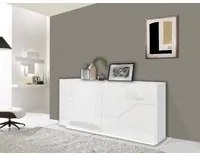 Credenza moderna a 4 ante geometriche, Made in Italy, Madia da ingresso, Buffet di design da soggiorno, Cm 200x43h86, Bianco lucido