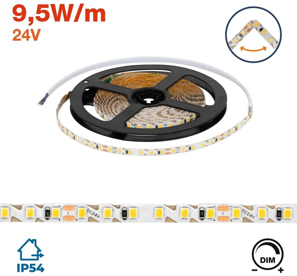 Striscia LED 2835/120 24V 9.5W/m IP54 5m - Pieghevole Colore Bianco Freddo 6.000K