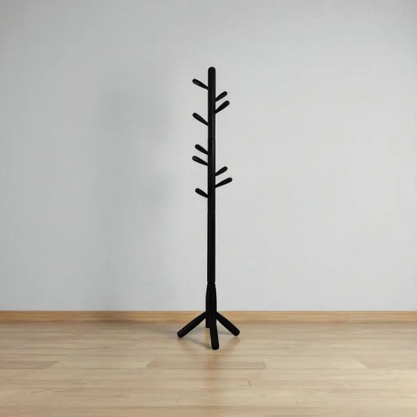 Appendiabiti da terra in legno con 9 ganci base tre piedi altezza 180 cm Nero