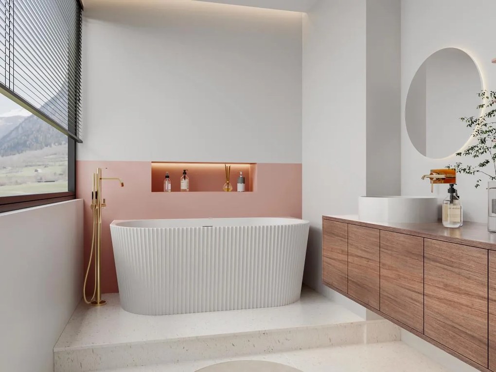 Vasca da bagno semi-freestanding scanalata 250 litri 170,5 x 80 x 58,5 cm Bianco lucido Acrilico - ZELINA